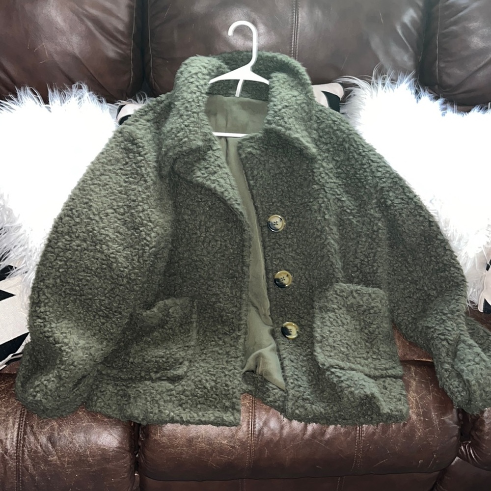 Free people olive colored teddy coat